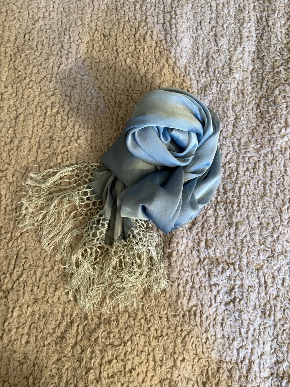 Light Blue Sheer Scarf with Fringe